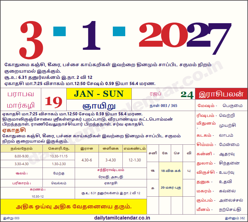 Tamil Calendar Today — 2027-01-03