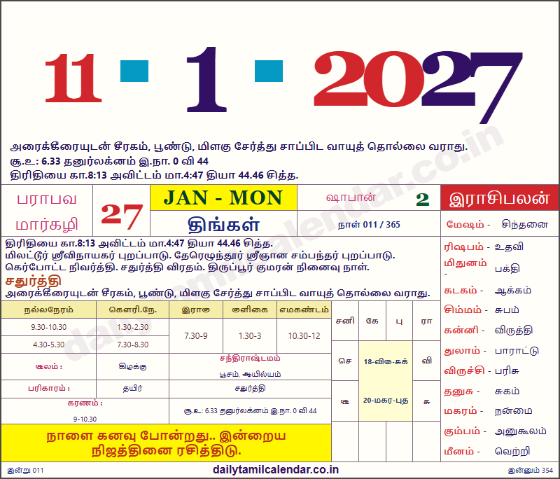 Tamil Calendar Today — 2027-01-11