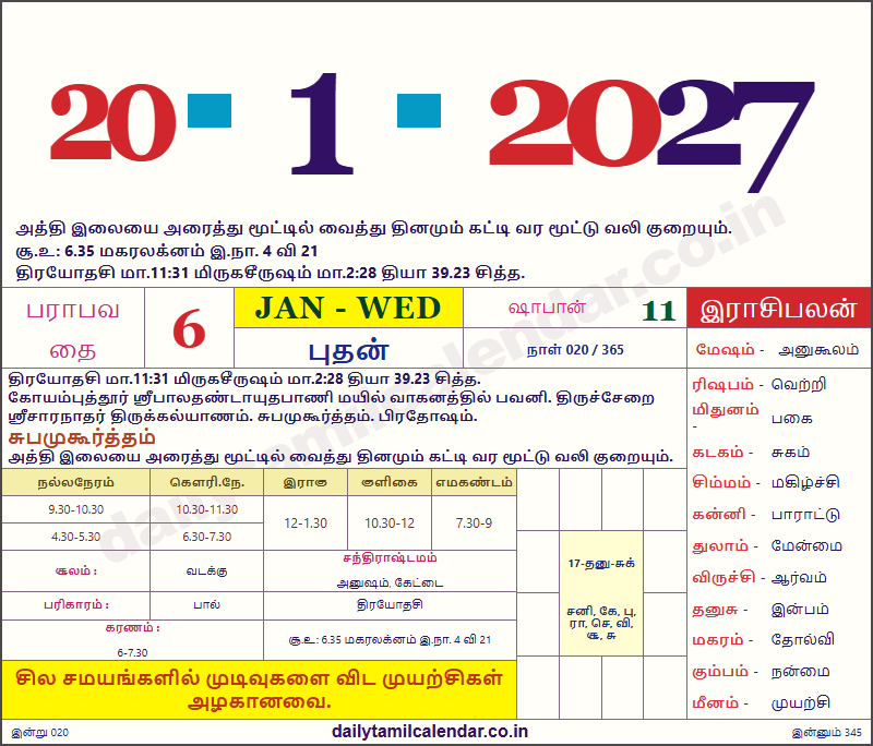 Tamil Calendar Today — 2027-01-20