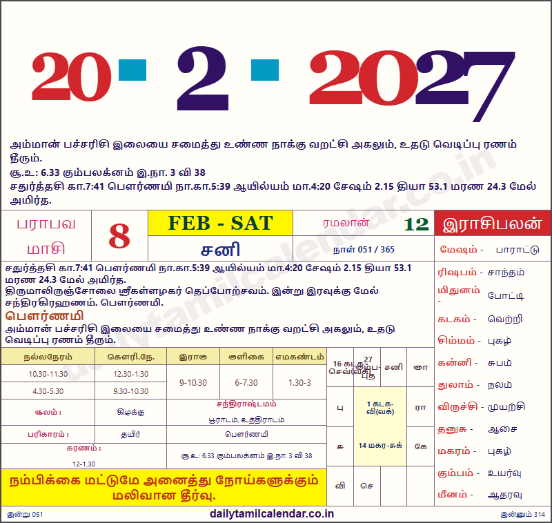 Tamil Calendar Today — 2027-02-20