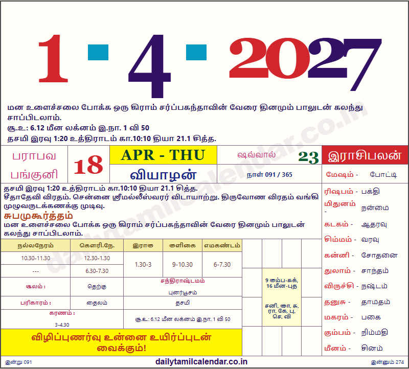 Tamil Calendar Today — 2027-04-01